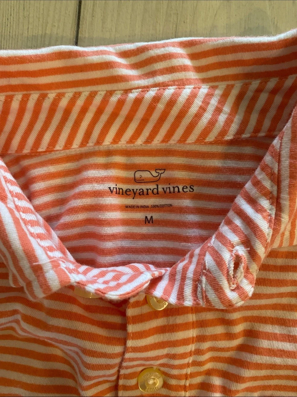 Vineyard Vines Peach  and White Striped Polo